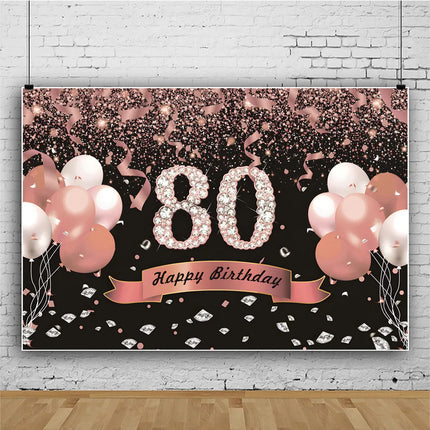 Rose Gold 80s Themed Banner Photography Background Cloth, Pink 80th Birthday Happy Party Decoration Photography Studio Backdrop