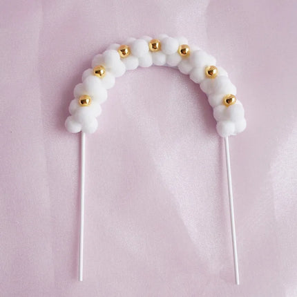 Colorful Archway Cake Topper Flags Fuzzy Ball Birthday Wedding Cupcake Toppers Party Baby Shower Cake Decor DIY