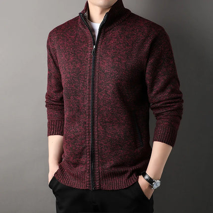 Men's Stand-up Collar Knit Sweater Autumn Winter New Cardigan Tops Korean Slim Solid Color Sweatercoat Jacket