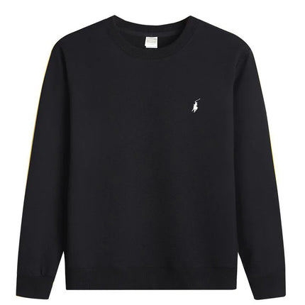 RL embroidered sportswear cotton men's spring and autumn thin style long sleeved men's round neck pullover top men's clothing
