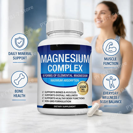 Magnesium Mineral Supplement Capsules, Glycinate Citrate Malate Blend Supports Bone Wellness Heart Health Sleep & Muscle
