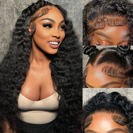 13x6 Glueless Brazilian Deep Wave Curly HD Lace Frontal Wig 250 Density Preplucked Water Resistant Human Hair for Women