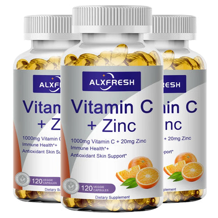 Alxfresh Vitamin C 1000mg with Zinc 20mg | Vitamin Dietery Supplement | Non-GMO & Gluten Free Vegan | for Immune Support Caps