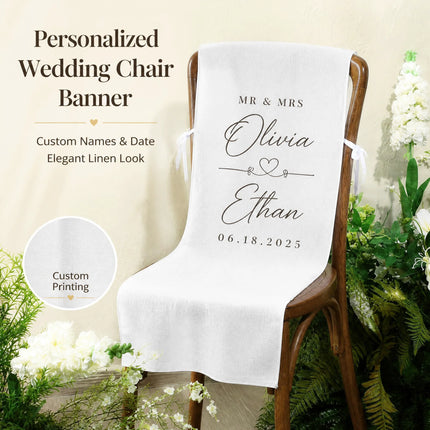 Personalized Wedding Chair Banner Custom Bride Groom Chair Backdrop Mr Mrs Sign Reception Party Decoration Name Date Fabric