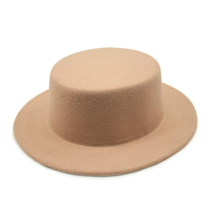 French Retro Women Flatcap Wide Brim Hepburn Style Flat-top Cap Solid Color Felt Hat Church