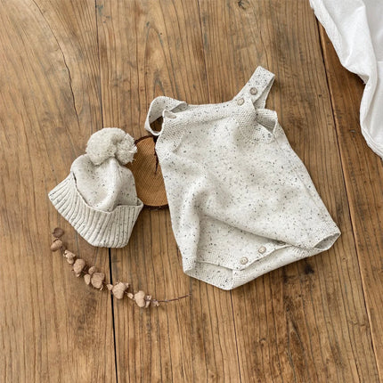 Custom Name Baby Sleeveless Knit Bodysuit + Hat 2pcs Set Cute Newborn Boy Girl Cotton Knit Jumpsuit Toddler Sweater Outfits
