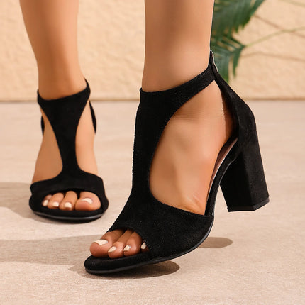 Women Sandals 2026 New Summer Fish Mouth Sandals Women Back Zipper Sexy Solid Color Comfortable High Heels Shoes for Women