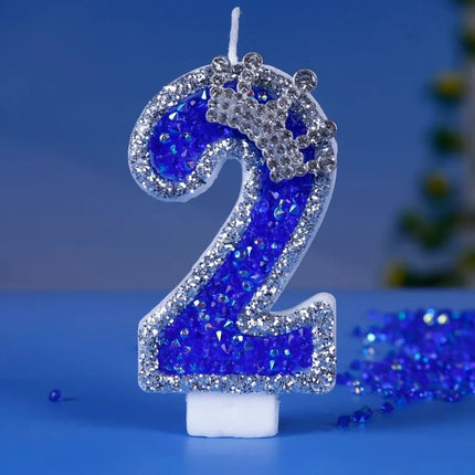 Crown Candles New Creative Number 0-9 Pink Blue Red Birthday Wedding Party Cake Decoration Handmade Crown Powder Sequin Cake Dec