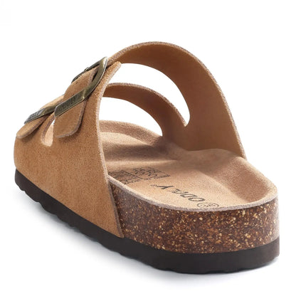 Evshine New Women's Cork Footbed Sandals Double Adjustable Buckle Slide Sandals Slip On Walking Summer Shoes Cork Clogs Slippers