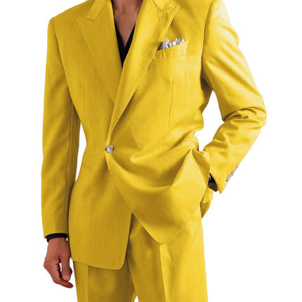 Men's Linen Set 2 Piece Peak Lapel 1 Button Slim Fit Blazer Straight Trousers Lightweight Breathable Summer Casual Wedding Party