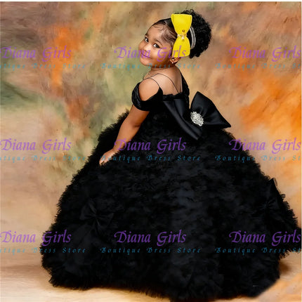 Quality Lovely Flower Girls Dress Tulle Tiered Ruffles With Big Bow Back Floor Length Kids Wedding Birthday Party Ball Gowns