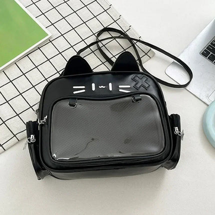 Women's Fashion Backpacks Y2K Style Japan Kawaii Cat Ita Bag PU Cute Girls Transparent Pocket Aesthetic Shoulder Crossbody Bags