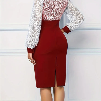 CASUAL ELEGANT SOLID BANDAGE HOLLOWED OUT PATCHWORK O NECK ONE STEP SKIRT DRESSES