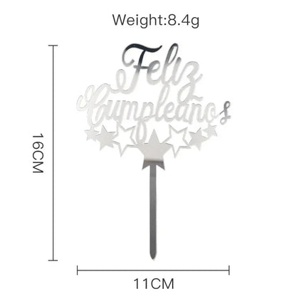 Acylic Feliz Cumpleanos Espanol Spanish Happy Birthday Cake Topper Gold Crown Design Cupcake Baking Supplies Party Decoration