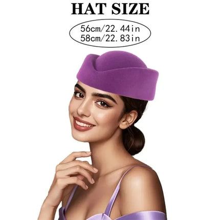 New British Retro Top Hats Formal Concave Top Felt Beret Solid Flight Attendant Hat Women Headwear