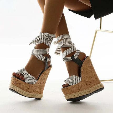 Summer Solid White Platform Wedges Sandals Women Fashion High Heels Ankle Strap Ladies Open Toe Shoes