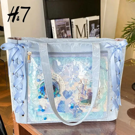 New Versatile Fashion Ribbon Itabag Large Capacity Green Large Food Anime Millet Bag Daily One Shoulder Tote Bag