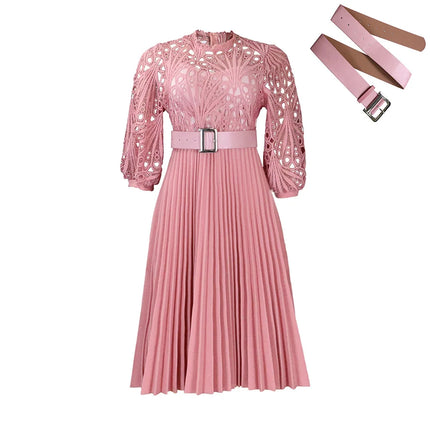 African luxury fashion plus lace hook flower sexy hollow out pleated European and American comfortable dress formal dress