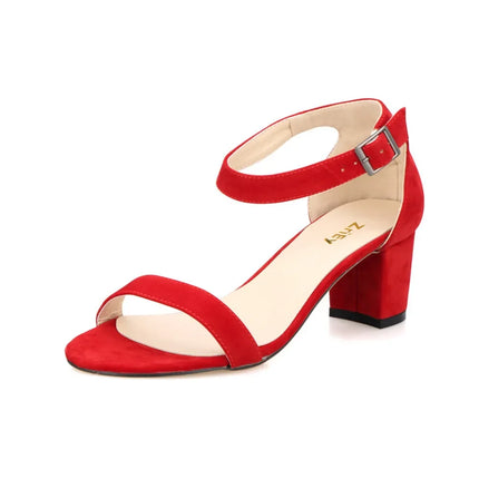 Women Sandals Ankle Strap Suede 5cm High Heels Open Toe Sandals Sexy Low-heeled Ladies Cause Party Pumps Party Wedding Shoes