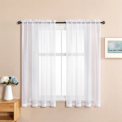 White Short Linen Sheer Curtains for Kitchen Tulle Living Room Bedroom Curtains for Window Treatments Cortina 1pc Modern Drapes