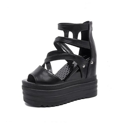 Wedges 13cm Super High Heels Sandals Thick Bottom Fashion Height Increase Cross Strap Fish Mouth Women's Shoes Casual Sandales