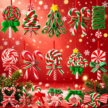 16/32Pcs Christmas Candy Cane Wooden Ornaments, Lollipop Xmas Tree Hanging Pendants for Christmas Party Home Holiday Decor Gift