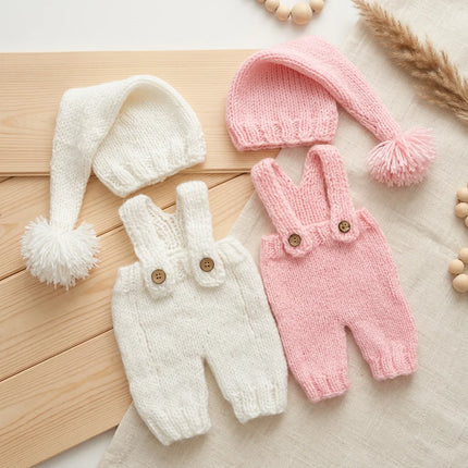 Handmade Knitted Newborn Romper Hat Set Baby Photography Studio Props Cute Infant Photo Outfit Accessories 0-3M