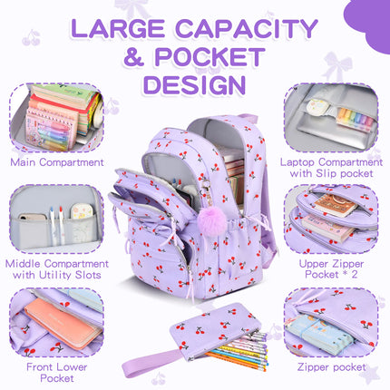 3pcs/set school backpack for girls cherry pattern primary school girl Corduroy backpack kids bookbag lunch bag pencil bag set