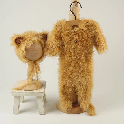 Newborn Knitted Angola Fuzzy Romper Baby Animal Outfit Photography Props Baby Cartoon Wolf Footed Overall Sets Photo Props