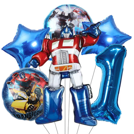 6pcs Transformation Optimus Prime Bumblebee Theme Aluminum Film Digital Balloon Boy Gift Birthday Party Decorations Baby Shower