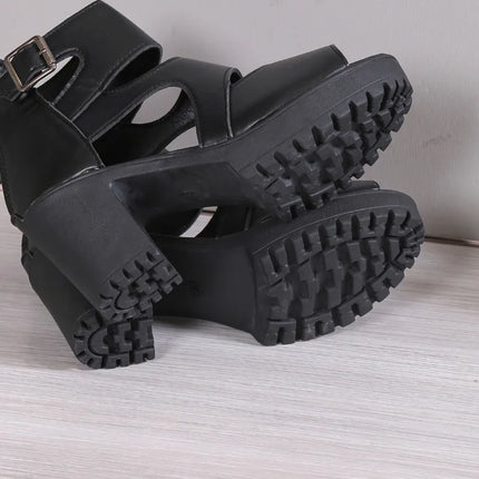 High Heel Sandals Female Sexy Black Square Buckle Chunky Heel Platform Shoes Summer Back Zipper Women Sandals Sandalias De Mujer