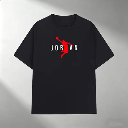 Men Pure Cotton T Shirt JORDAN Red Basketball Silhouette Print Short Sleeve Tops Casual Streetwear Sporty Summer Fashion T-shirt
