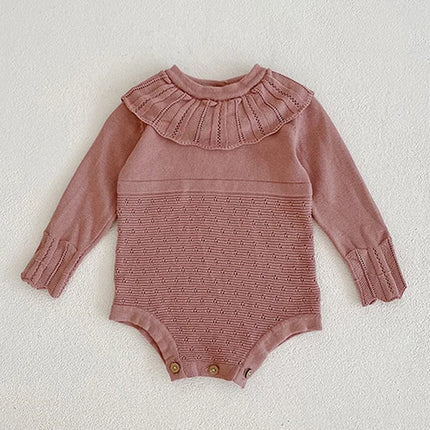 2024 New Autumn Winter Toddler Baby Boys Girl Knitted Romper Long Sleeved Solid Color Hooded Infant  Baby Knitted Jumpsuit