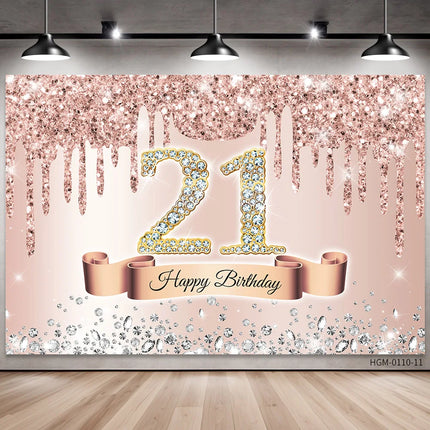 Rose Golden Happy 18th Birthday Party Backdrop Glitter Diamond Birthday Background Girl Sweet Birthday Party banner photography