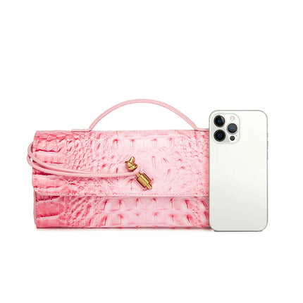 Crocodile Embossed Rectangular Clutch Handbag with Top Handle & Detachable Crossbody Strap, Twist Lock Flap Shoulder Bag for Outdoor Camping Beach Travel Wedding Occasions, Large Capacity Portable Shoulder Purse Holding Smart