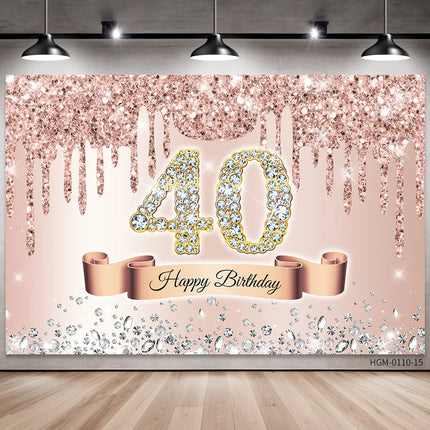Rose Golden Happy 18th Birthday Party Backdrop Glitter Diamond Birthday Background Girl Sweet Birthday Party banner photography