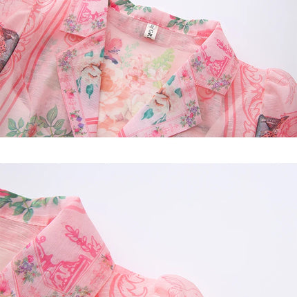 Pink Floral Shirt Dress Women Long Sleeve Lapel Belted Mini Dress Elegant Spring Summer Party Office Lady Co-ord Outfit