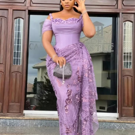 Fabulous Brown Lace Evening Dresses African Traditional Wedding Bride Dress Luxury Beads Lace Birthday Dress Asoebi Costomized