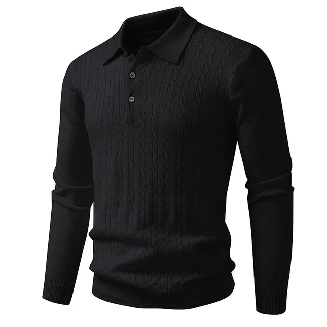 Autumn Winter Polo Collar Knitted Sweater Business Casual Slim Chic Knitting Pullovers Button Lapel Pull On Knitwear Tops Man