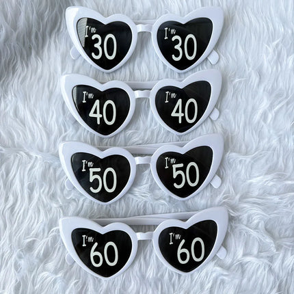 I'm 30th 40th 50th 60th Birthday Party Glasses Personalised Heart Shaped Sunglasses for Women Men Birthday Gift Party Supplies