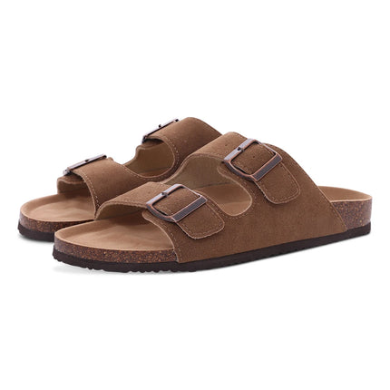 Evshine New Women's Cork Footbed Sandals Double Adjustable Buckle Slide Sandals Slip On Walking Summer Shoes Cork Clogs Slippers