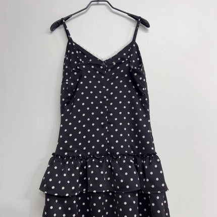 Y2K Summer Women Fashion Black V-neck Lace Trim Sweet Polka Dot Dress 2000s Elegant Spaghetti Strap Bodycon Mini Dresses Clothes