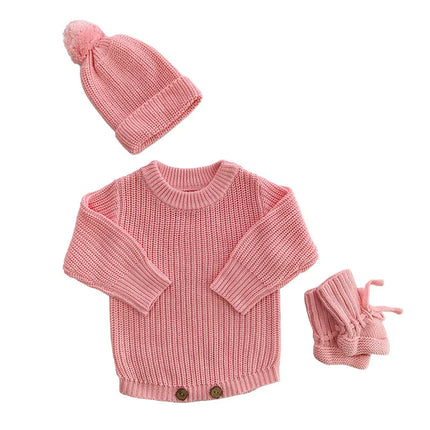 Personalized Name Baby Romper Autumn Winter Warm Knitted Sweater Jumpsuit Infant Outfit Hat Socks Set Newborn Clothes Gift