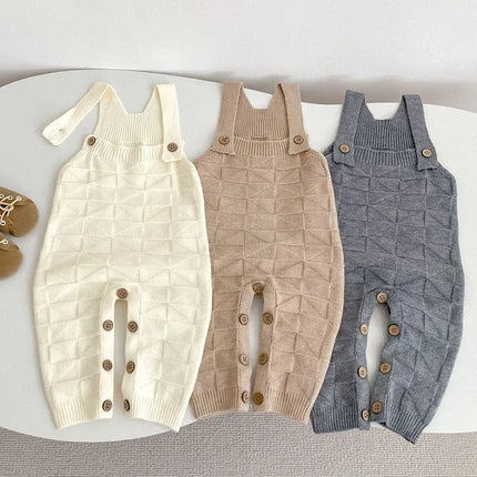 2025 New Autumn 0-24M Newborn Baby Boys Girls Knitted Jumpsuit Sleeveless Solid Color Overalls Toddler Baby Girl Knitted Romper