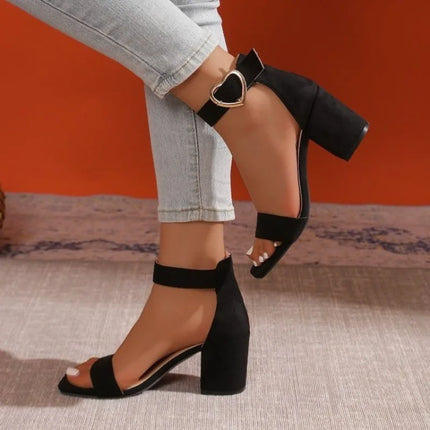 Women Sandals New Summer Fashion Sandals Medium High Heels Outdoor Elegant Wedding Shoes Bridal Plus Size Buckle Strap Sandals