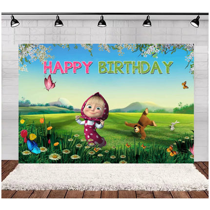 Children's Birthday Theme Party Decoration Backdrop Girl and Bear Birthday Party Decor Banner Baby Baptism Party Supplies Gift