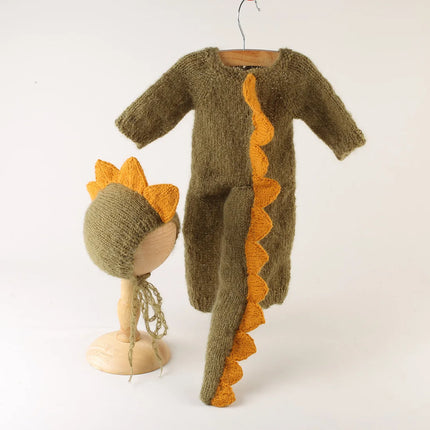 Newborn Knitted Angola Fuzzy Romper Baby Animal Outfit Photography Props Baby Cartoon Wolf Footed Overall Sets Photo Props
