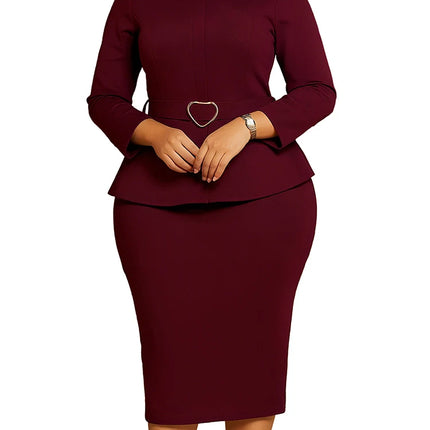 Mlaiscsr African Women Formal Office Work Mid Dress with Belt Evening Club O Neck Long Sleeve High Waist Pencil Bodycon Vestidos