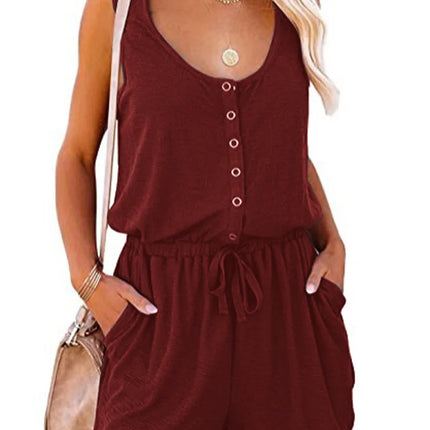 European and American Women's Summer Cross-Border New Sleeveless Jumpsuit With Waist Tied Casual Loose Wide leg Shorts