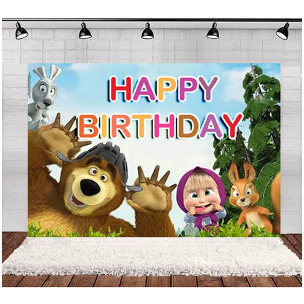 Children's Birthday Theme Party Decoration Backdrop Girl and Bear Birthday Party Decor Banner Baby Baptism Party Supplies Gift